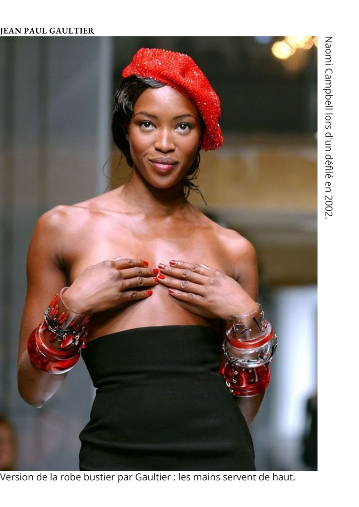 Robe bustier revisité par Jean Paul Gaultier en 2002, portée par le top model Naomi Campbell